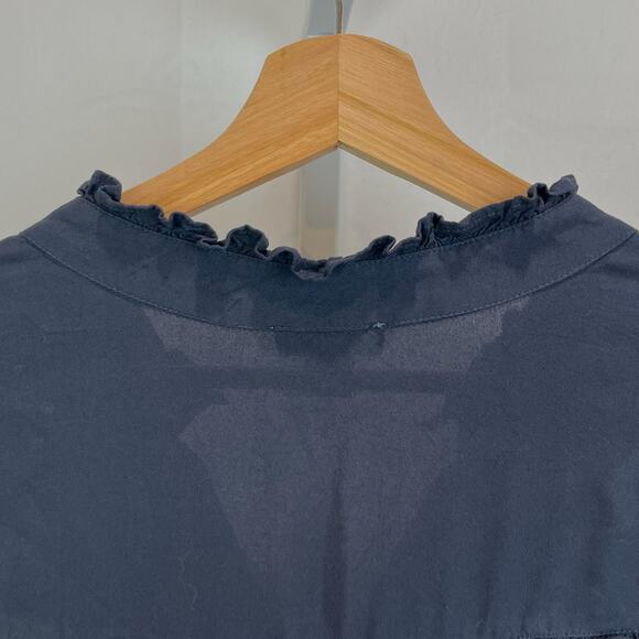 SUNDANCE  Size S Ruffle Button Down Shirt V Neck Tunic Long Sleeve Viscose Blue - Picture 6 of 9